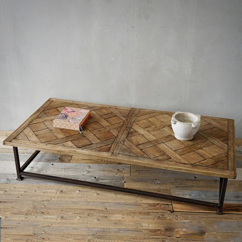 Antique French Parquet & Iron Coffee Table
