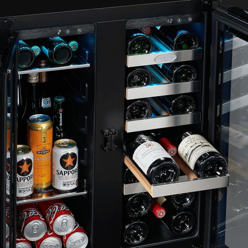 Glass Double-Door Dual-Zone Beverage and Wine Fridge