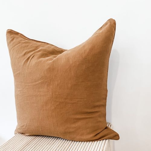 100% French Flax Linen Feather filled Cushion- Ginger