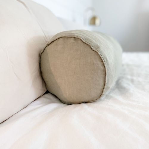 100% French Flax Linen Feather filled Bolster Cushion- Sage