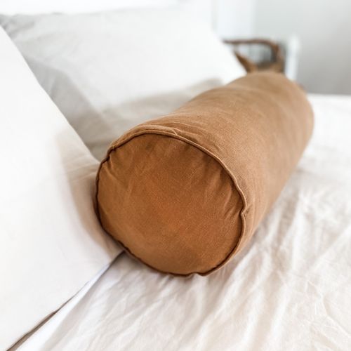 100% French Flax Linen Feather filled Bolster Cushion- Ginger