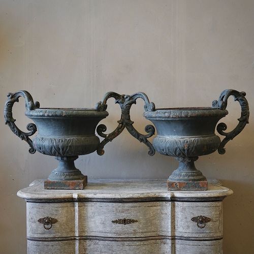 French Antique Cast Iron Urns (Pair)