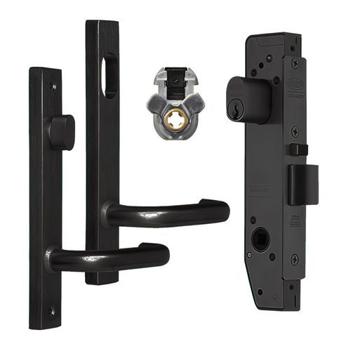 Lockwood Narrow Mortice Lock Kit Cyl/Turn/Handles Black