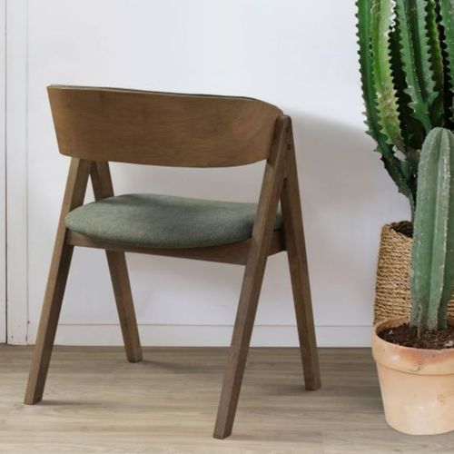 Gaudo Hardwood Dining Chair | Walnut | Green Fabric