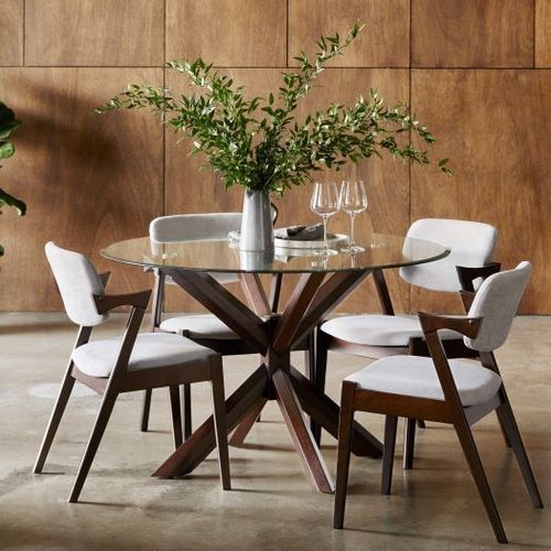 Bella 5PCE Round Glass Dining Set | Dark Hardwood Frame