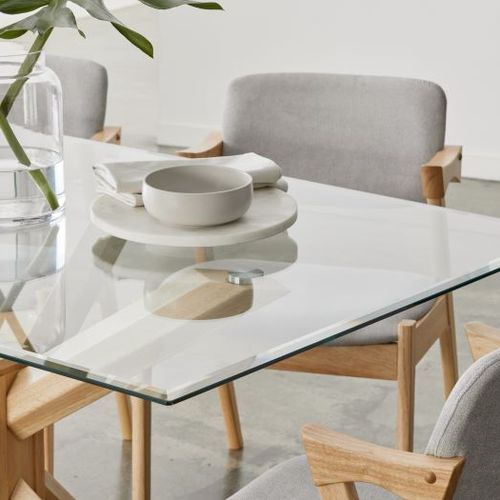 Bella 7PCE Glass Dining Set | Natural Hardwood