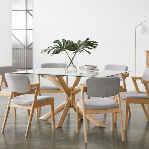 Bella 7PCE Glass Dining Set | Natural Hardwood