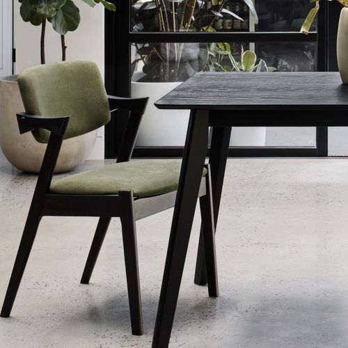 Bella Black Hardwood Dining Chair | Green Fabric