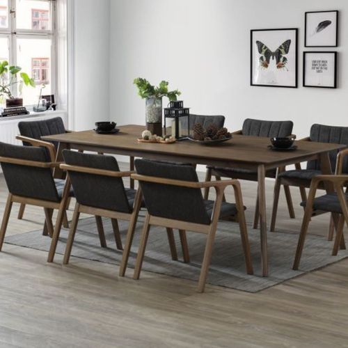 Elm 9PCE Hardwood Dining Set | Walnut & Black Fabric