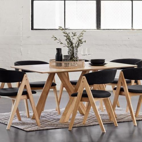 Gaudi 7PCE Natural Hardwood Dining Set | Black
