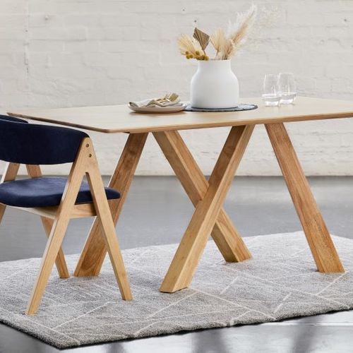 Gaudi 7PCE Natural Hardwood Dining Set | Navy Blue