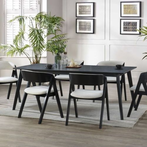 Gaudo 7PCE Black Hardwood Dining Set | Beige Fabric