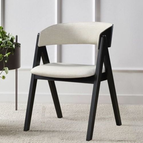 Gaudo 7PCE Black Hardwood Dining Set | Beige Fabric