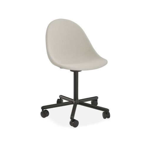 Pebble Fabric Light Grey Upholstered Chair - Swivel Base w Castors - Black
