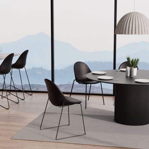 Pebble Chair Black Upholstered Vintage Seat - Pyramid Fixed Base with Castors - Black