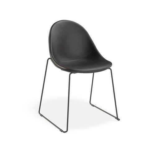 Pebble Chair Black Upholstered Vintage Seat - Pyramid Fixed Base with Castors - Black