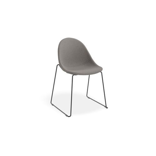Pebble Fabric Dark Grey Upholstered Chair - Swivel Base w Castors - Black