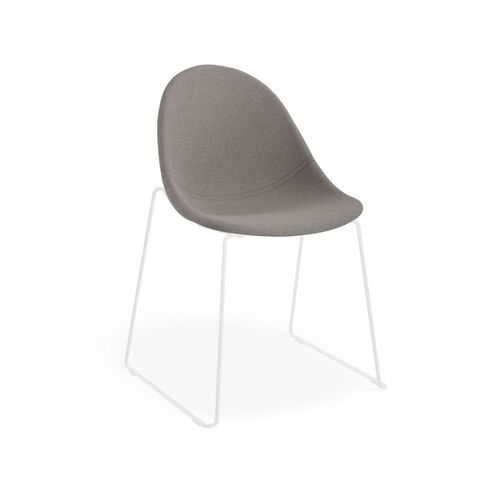 Pebble Fabric Dark Grey Upholstered Chair - Sled Base - White