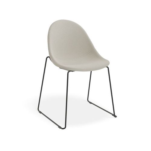 Pebble Fabric Light Grey Upholstered Chair - Sled Base - Black
