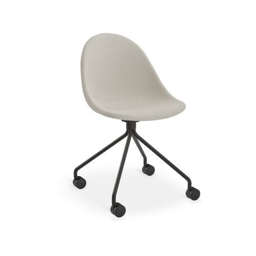 Pebble Fabric Light Grey Upholstered Chair - Pyramid Fixed Base with Castors - Black