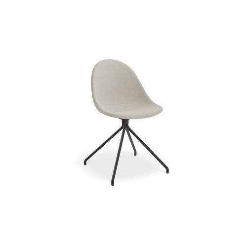 Pebble Fabric Light Grey Upholstered Chair - Pyramid Fixed Base - Black