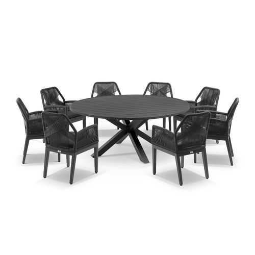 Cove Round Table with Cape Chairs 9pc Outdoor Dining Set | Charcoal