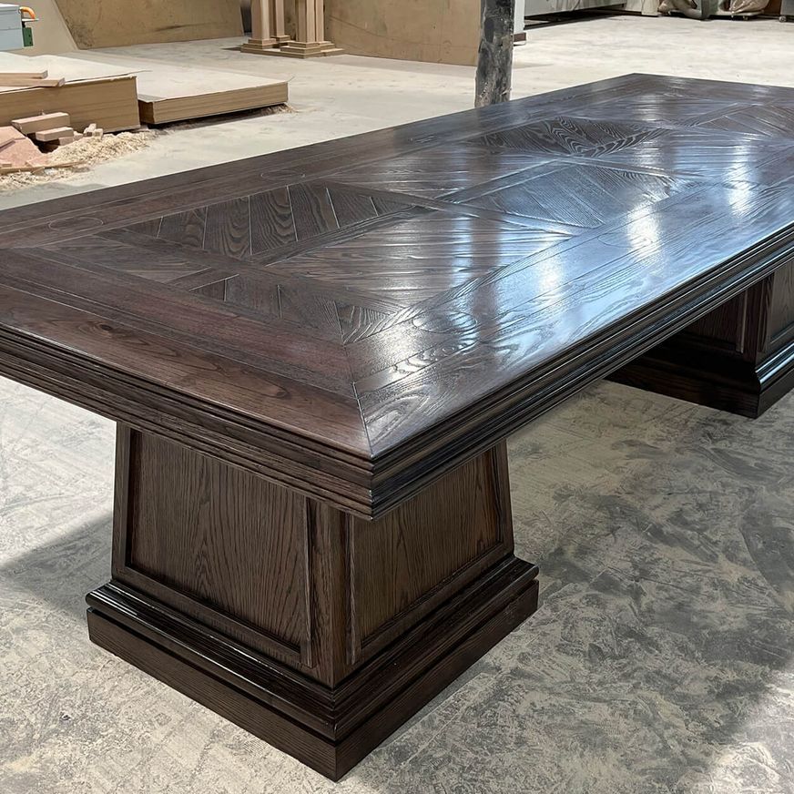 Double Pedestal Base Parquetry Table