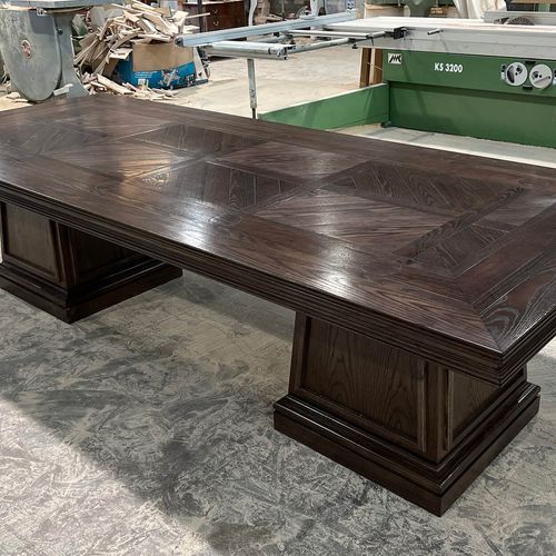 Double Pedestal Base Parquetry Table