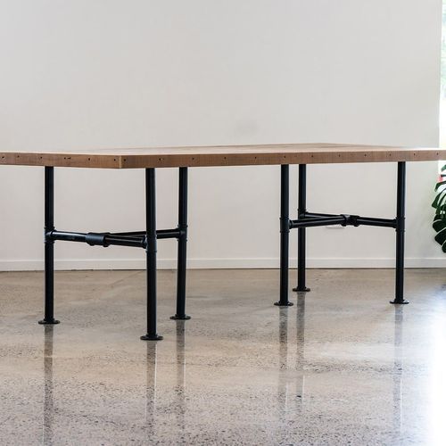 Reclaimed Kauri Table with Industrial Pipe Legs
