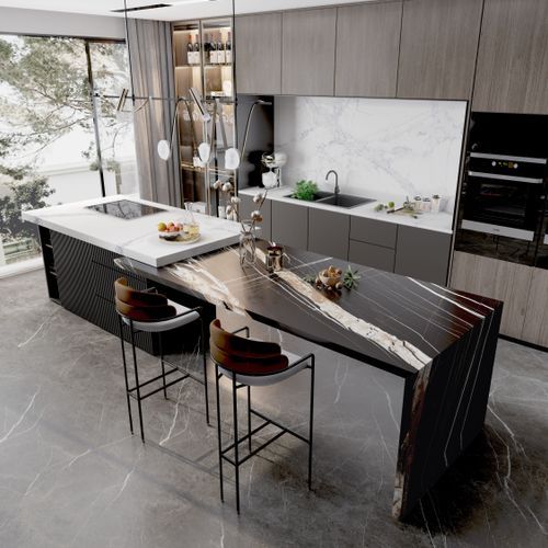 Marquina Gold Benchtop - Full-body patterned Matt