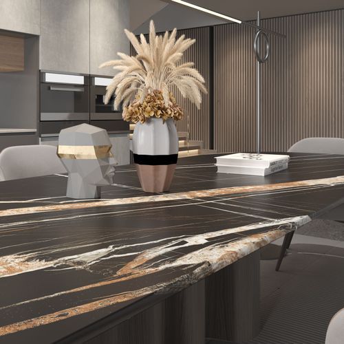 Marquina Gold Benchtop - Full-body patterned Matt