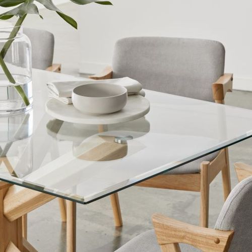 Bella Rectangle Glass Dining Table | Natural Hardwood