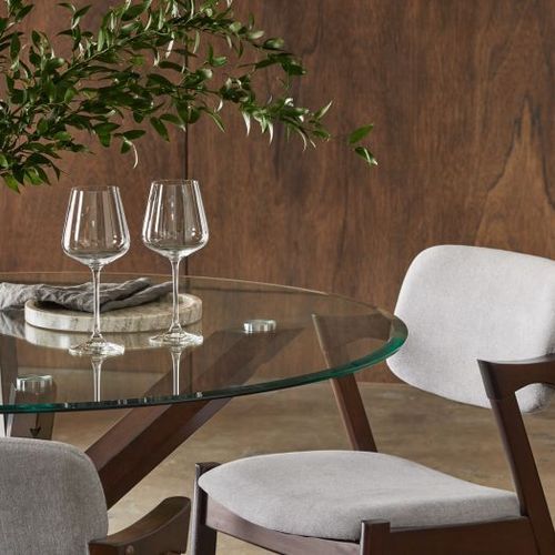 Bella Round Glass Dining Table | Dark Hardwood
