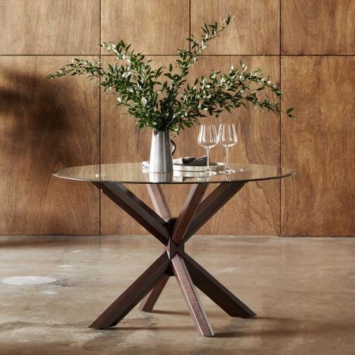 Bella Round Glass Dining Table | Dark Hardwood