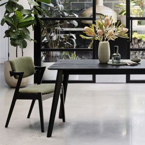 Cannes 7PCE Hardwood Black Dining Set | Green Fabric