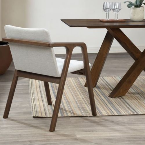 Cruz 7PCE Hardwood Dining Set | Walnut | Beige Fabric