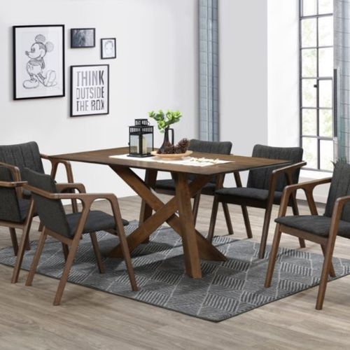Cruz 7PCE Hardwood Dining Set | Walnut | Black Fabric