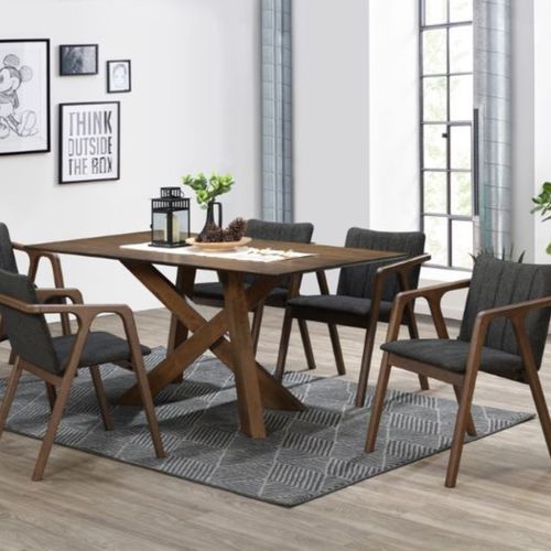 Cruz 7PCE Hardwood Dining Set | Walnut | Black Fabric