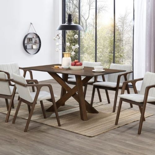 Cruz 7PCE Hardwood Dining Set | Walnut | Beige Fabric