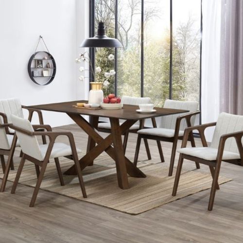 Cruz 7PCE Hardwood Dining Set | Walnut | Beige Fabric