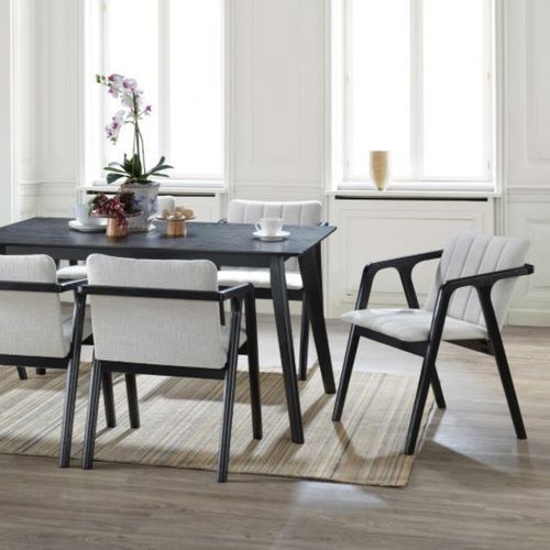 Elm 7PCE Black Hardwood Dining Set | Beige Fabric