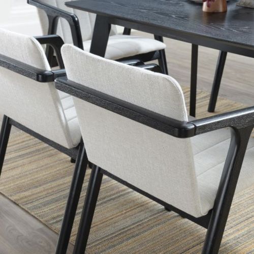 Elm 7PCE Black Hardwood Dining Set | Beige Fabric