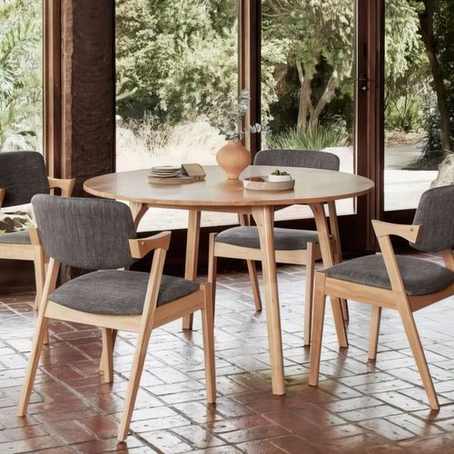 Franki 5PCE Natural Hardwood Dining Set | Black Fabric