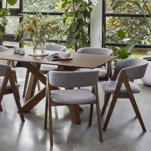 Gaudi 7PCE Hardwood Dining Set | Walnut | Grey