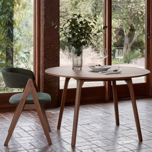 Oslo 5PCE Hardwood Dining Set | Walnut | Green Fabric