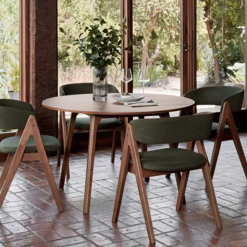Oslo 5PCE Hardwood Dining Set | Walnut | Green Fabric
