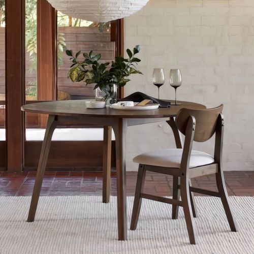 Soho 5PCE Hardwood Dining Set | Walnut | Beige Fabric