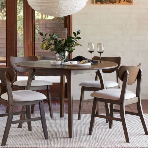 Soho 5PCE Hardwood Dining Set | Walnut | Beige Fabric