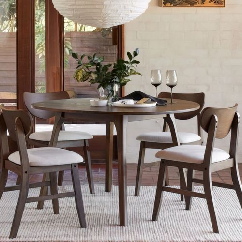 Soho 5PCE Hardwood Dining Set | Walnut | Beige Fabric