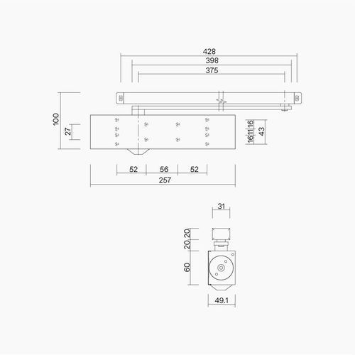Cam Action Closer DDA Compliant Size 1-5 Pull Side D1203MBLK-B
